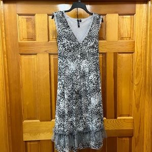 Lovely black, white and grey tea length dress with embellishments